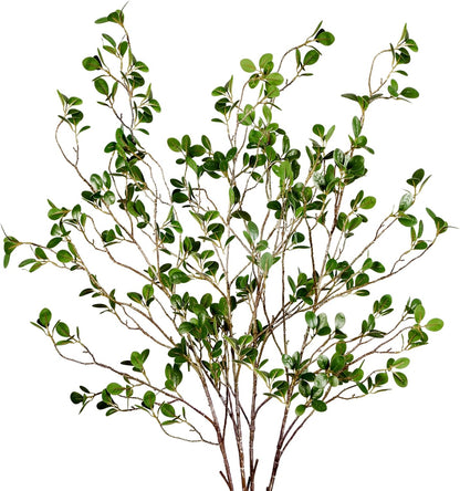 43’’ 4Pcs Artificial Ficus Branches Faux Leaf Spray Green Eucalyptus Branches Artificial Greenery Stems Fake Ficus Twig Plants for Home Office Wedding Vase Filler Shop Decoration