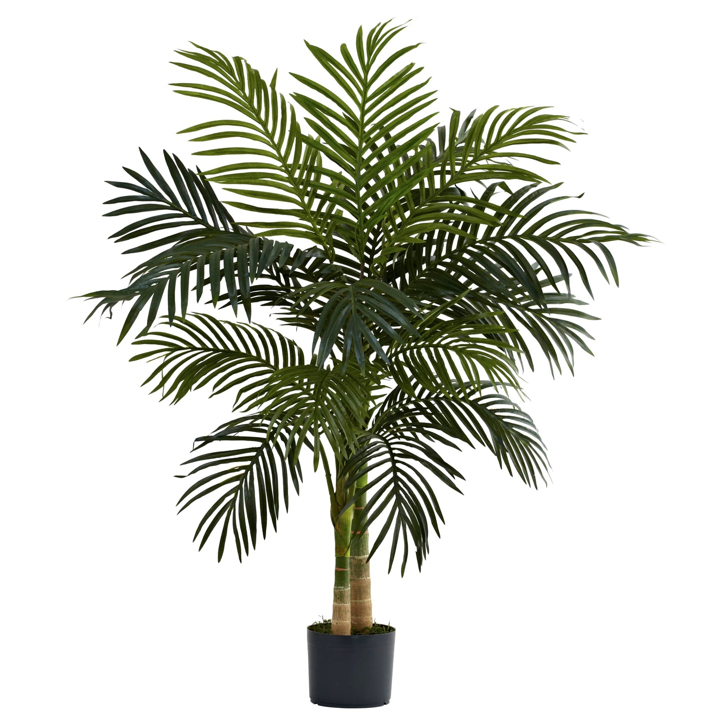 4ft Golden Cane Palm, Double Stalk Artificial Tree With Lush Realistic Foliage Maintenance Free Indoor Faux Palm Plant For Living Room, Easy Setup, Perfect Tropical Decoration