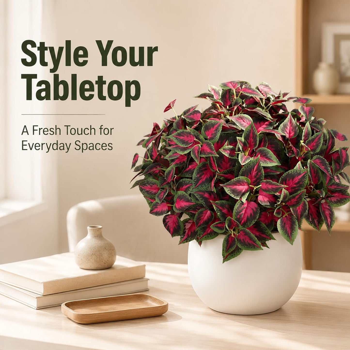 Artificial Plants Outdoor 4 Bundles Faux Coleus Plants UV Resistant Fake Silk Leaves Greenery Plant with Stems for Outside Garden Front Porch Patio Planter Pathway Decoration