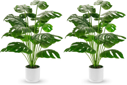 28" Fake Plants Large Artificial Monstera Faux Potted Plants Indoor Tall for Outdoor Living Room House Floor Front Porch Tree Decor