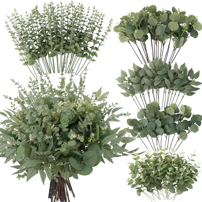 130 Pcs Artificial Mixed EucalyptusStems Bulk, 5 Kinds of Faux GreeneryEucalyptus Leaves Bulk for Vase Wedding DIY Bouquets Floral Arrangement Home Decor (130, Green)