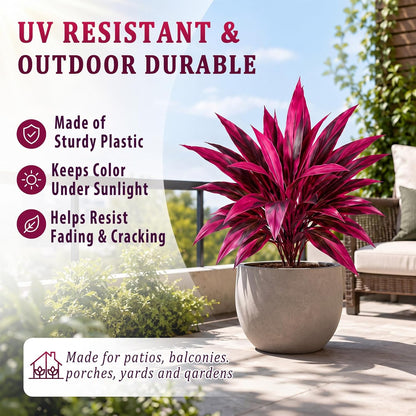 Artificial Tropical Plants Faux Cordyline Fruticosa Logs Fake Boston Ferns UV Resistant Artificial Outdoor Greenery Pink Purple for Garden Patio Balcony Porch Yard Home Decor