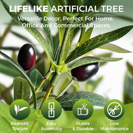 7FT Artificial Olive Tree for Indoor Decor – Large Realistic Silk Olive Tree with Lush Branches & Olive Fruits, Weighted Anti-Tip Base, Low Maintenance for Home, Office & Commercial Spaces