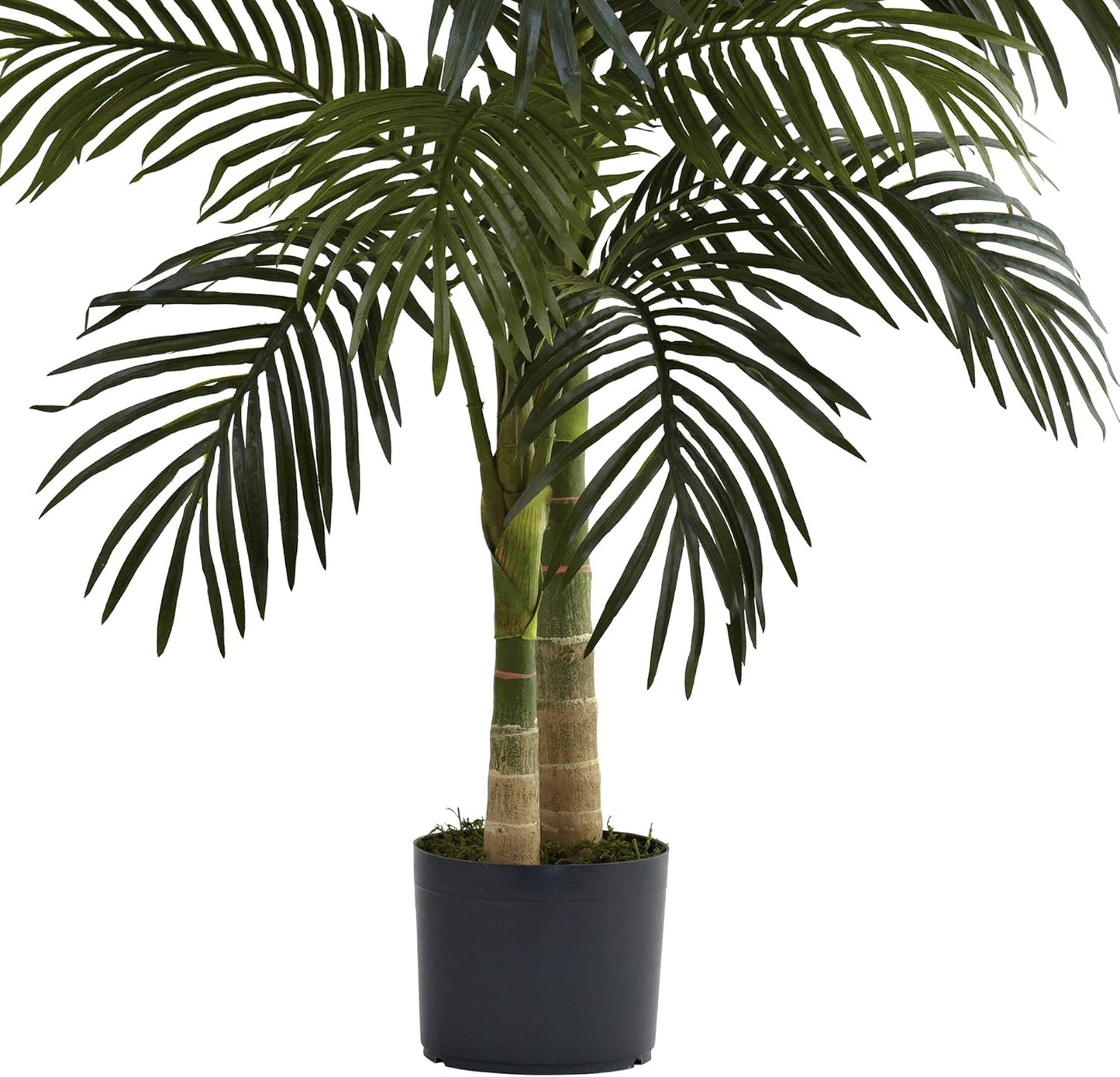 4ft Golden Cane Palm, Double Stalk Artificial Tree With Lush Realistic Foliage Maintenance Free Indoor Faux Palm Plant For Living Room, Easy Setup, Perfect Tropical Decoration