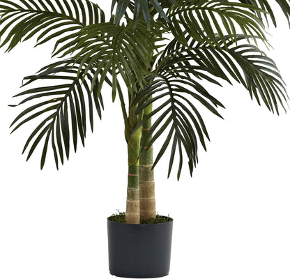 4ft Golden Cane Palm, Double Stalk Artificial Tree With Lush Realistic Foliage Maintenance Free Indoor Faux Palm Plant For Living Room, Easy Setup, Perfect Tropical Decoration