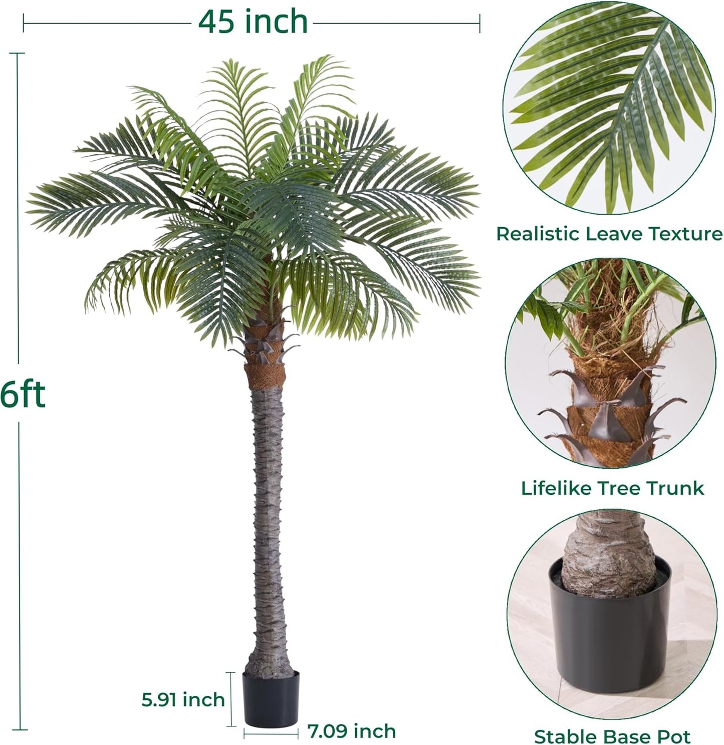 6FT Artificial Coconut Palm, Faux Coconut Silk Palm Tree, Tropical Fake Trees for Indoor Outdoor, Large Sago Palm Plant for Home Office Garden Patio Poolside