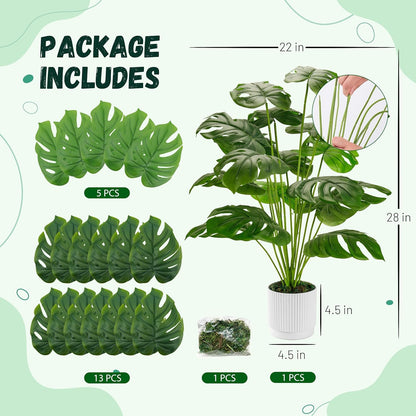 28" Fake Plants Large Artificial Monstera Faux Potted Plants Indoor Tall for Outdoor Living Room House Floor Front Porch Tree Decor