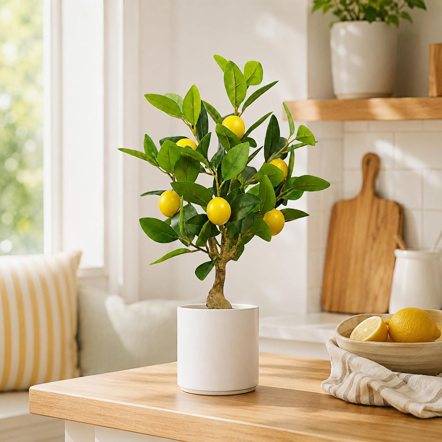 Artificial Lemon Tree 20.5 Inches Tall, Fake Potted Citrus Plant with Lemons, Faux Fruit Plant Medium Fake Houseplant for Indoor Home Office Desk Room Table Decor