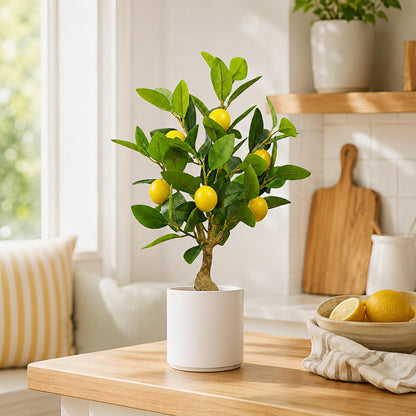 Artificial Lemon Tree 20.5 Inches Tall, Fake Potted Citrus Plant with Lemons, Faux Fruit Plant Medium Fake Houseplant for Indoor Home Office Desk Room Table Decor