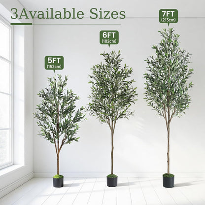 6ft Olive Tree Artificial Indoor, Fake Tree Potted Faux Olive Trees with Lifelike Fruits and Realistic Leaves, Artificial Plants Indoor Fake Plants for Modern Home Office Living Room Decor
