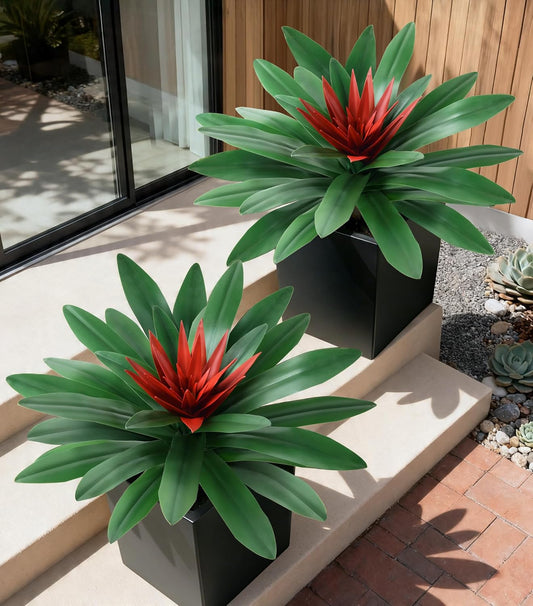 Fake Plants,21.7 Inch Bromeliads Large Artificial Plants Outdoor Faux Plants UV Resistant Realistic Tropical Greenery Outside for Planter Porch Patio Yard Garden Indoor