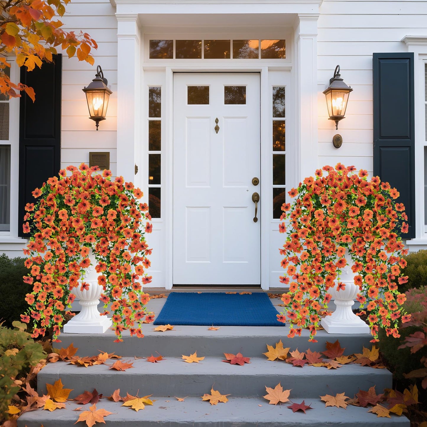 Artificial Plants Outdoor Fake Grass UV Resistant Faux Outdoor Plant, Artificial Greenery Stems Bushes Fake Plants for Spring Summer Fall Decor Fake Mums Fall Flowers Garden Home Decor