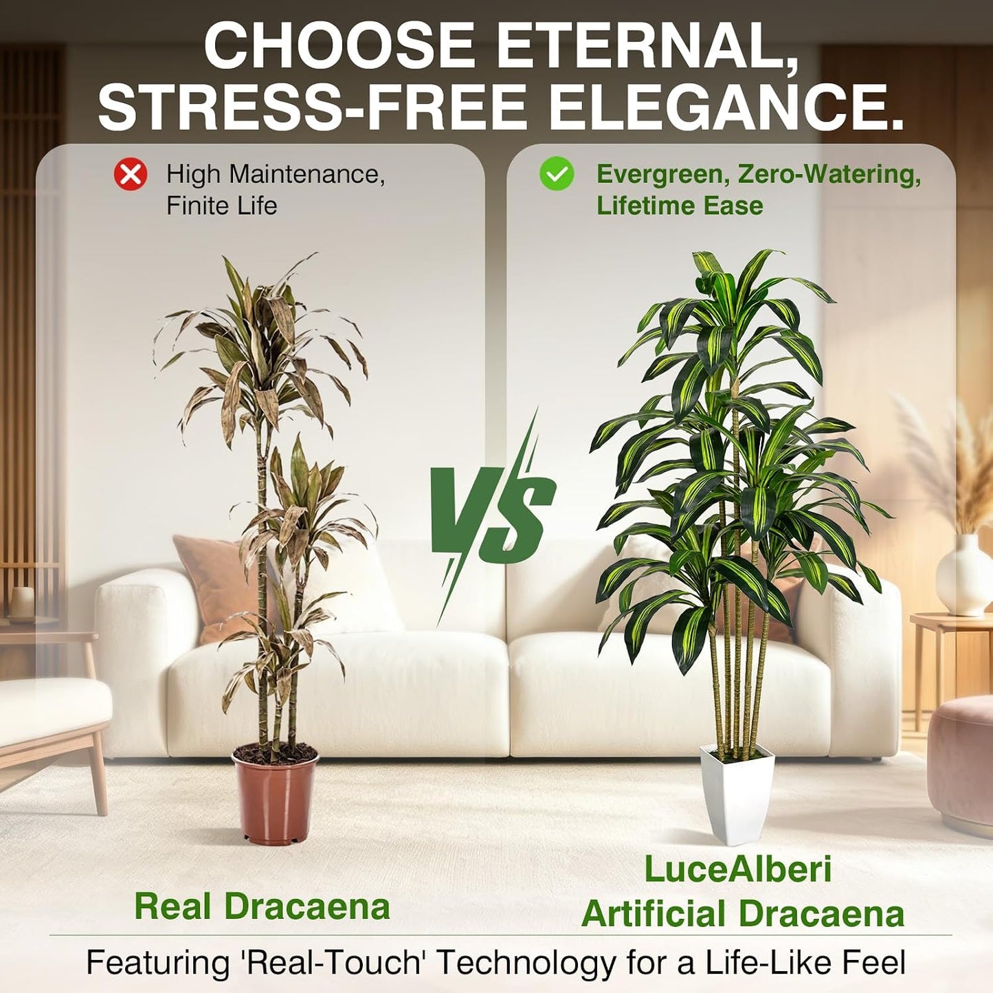 5FT Artificial Dracaena Tree - Tall Faux Dracaena, Artificial Plants Indoor, Fake Plant Build Boho-Chic Basket, Fake Tree for Outdoor Home Office Decor
