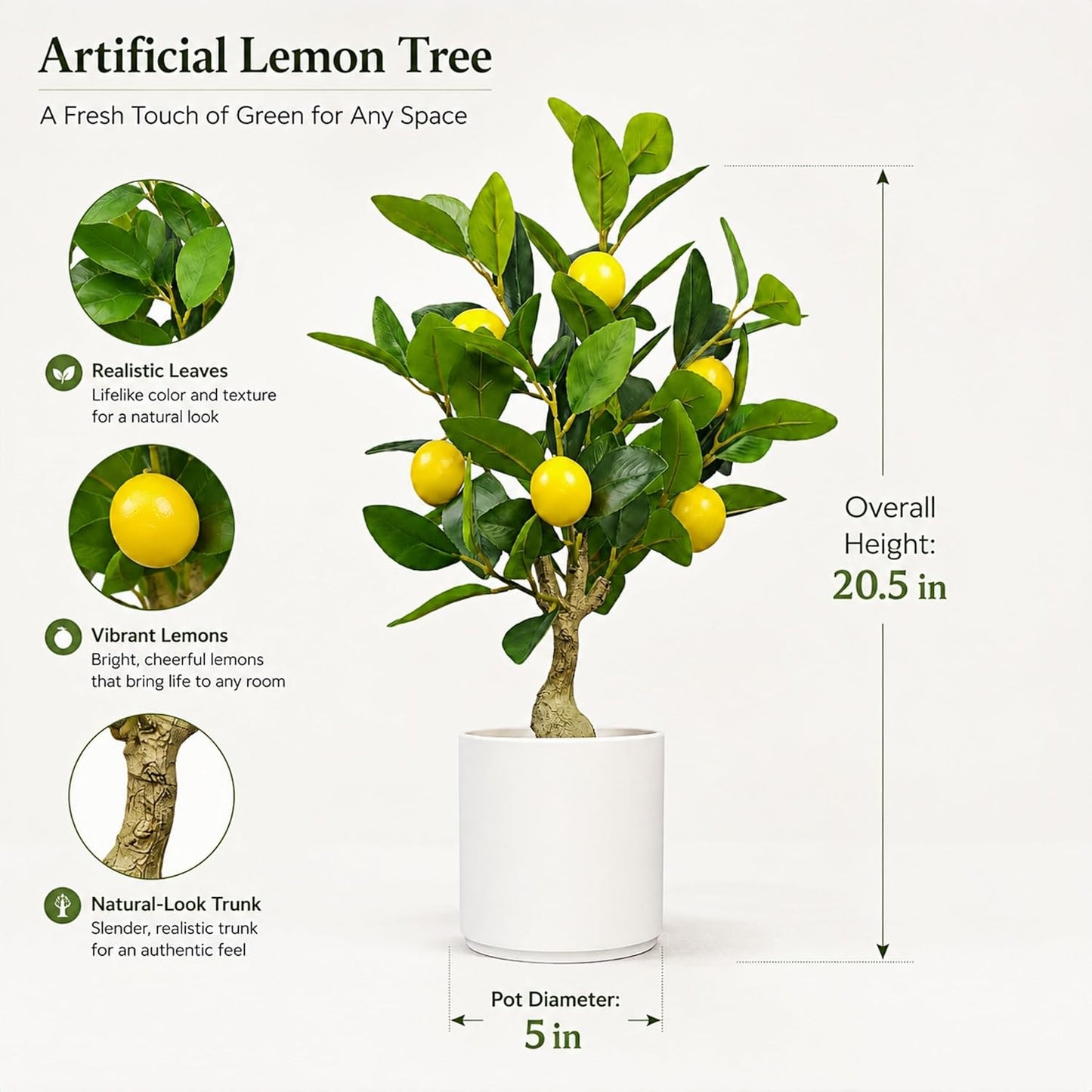 Artificial Lemon Tree 20.5 Inches Tall, Fake Potted Citrus Plant with Lemons, Faux Fruit Plant Medium Fake Houseplant for Indoor Home Office Desk Room Table Decor