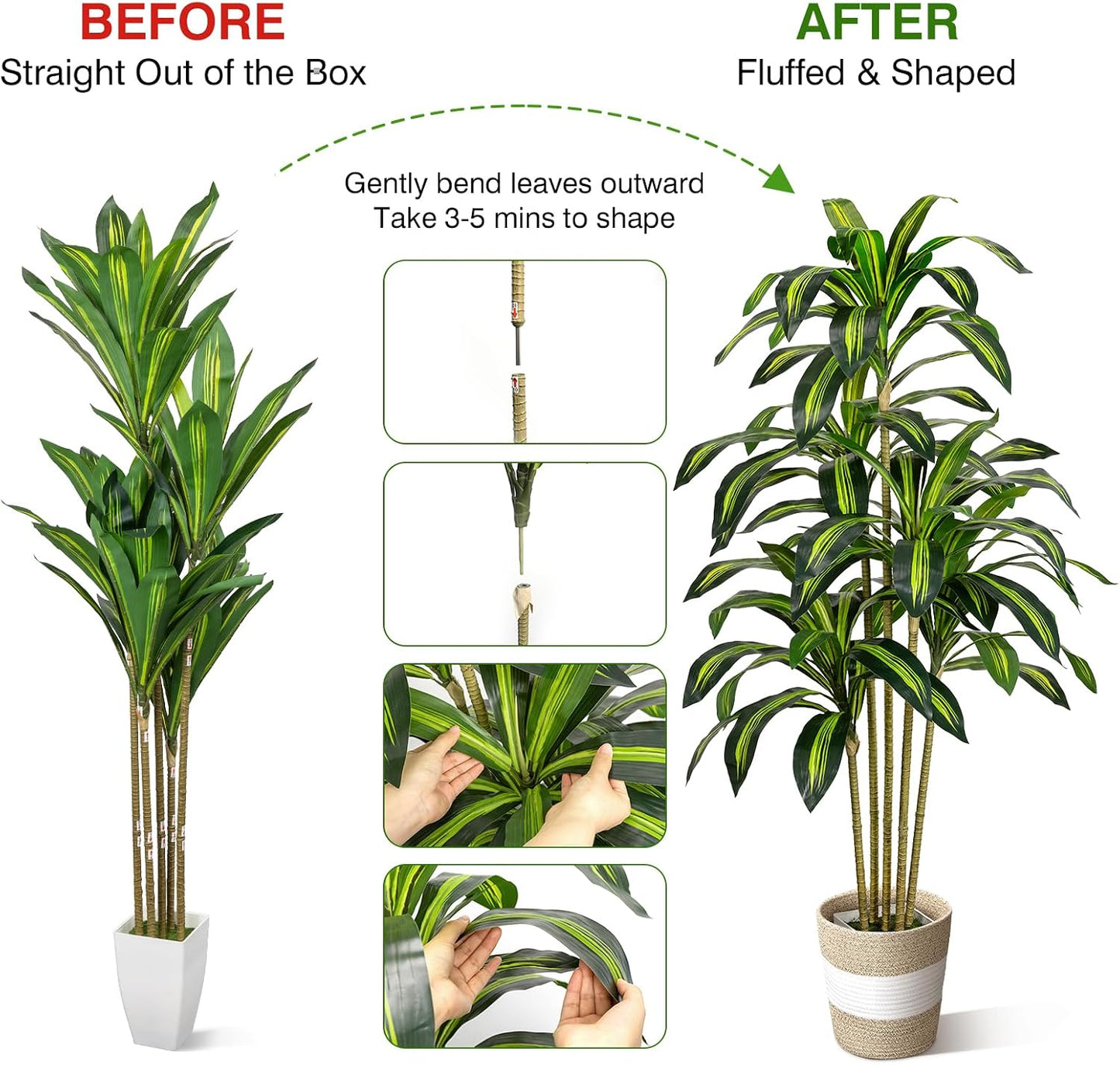 5FT Artificial Dracaena Tree - Tall Faux Dracaena, Artificial Plants Indoor, Fake Plant Build Boho-Chic Basket, Fake Tree for Outdoor Home Office Decor