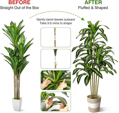 5FT Artificial Dracaena Tree - Tall Faux Dracaena, Artificial Plants Indoor, Fake Plant Build Boho-Chic Basket, Fake Tree for Outdoor Home Office Decor