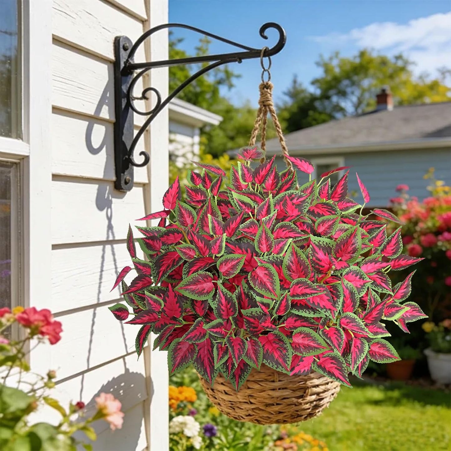 Artificial Plants Outdoor 4 Bundles Faux Coleus Plants UV Resistant Fake Silk Leaves Greenery Plant with Stems for Outside Garden Front Porch Patio Planter Pathway Decoration
