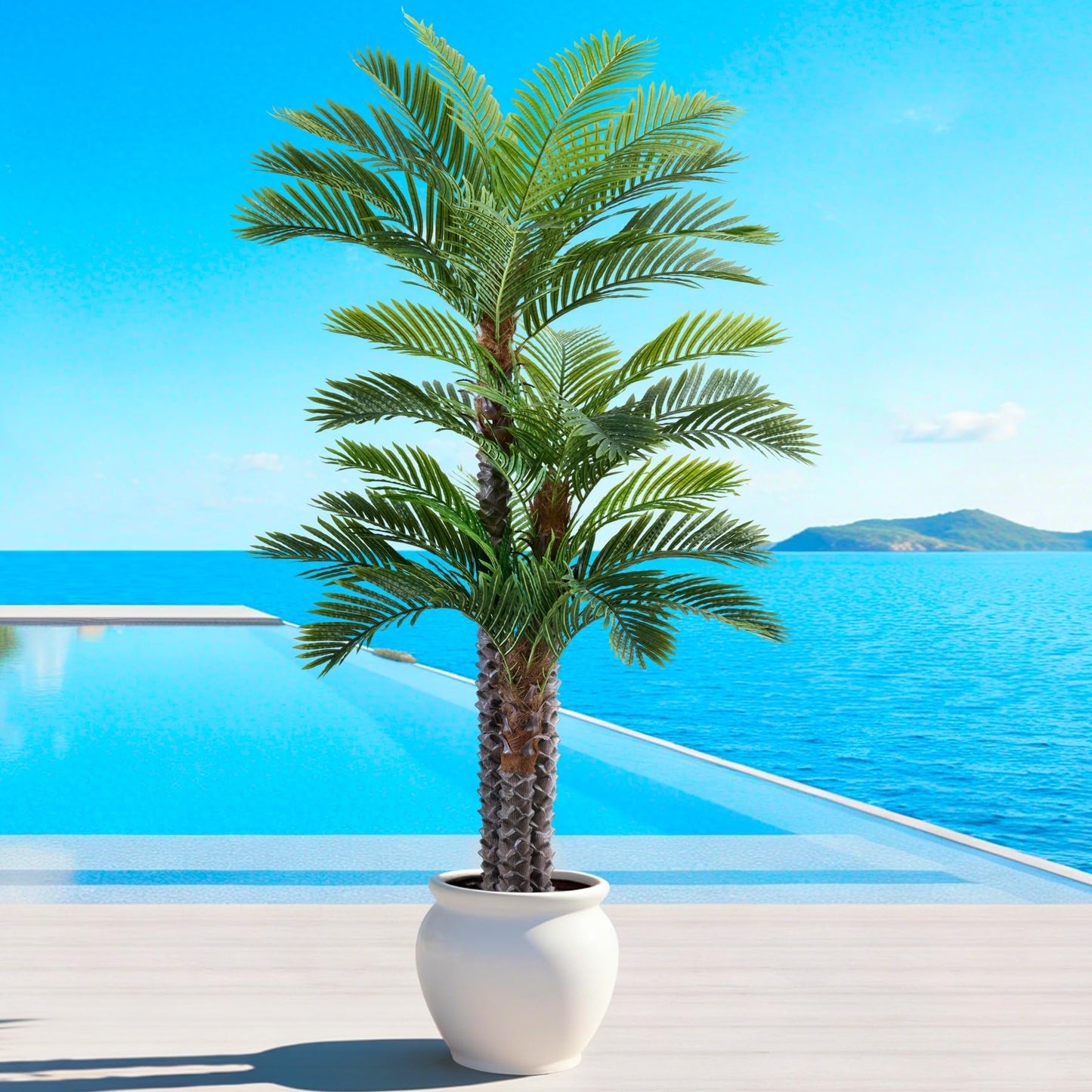6FT Artificial Coconut Palm, Faux Coconut Silk Palm Tree, Tropical Fake Trees for Indoor Outdoor, Large Sago Palm Plant for Home Office Garden Patio Poolside