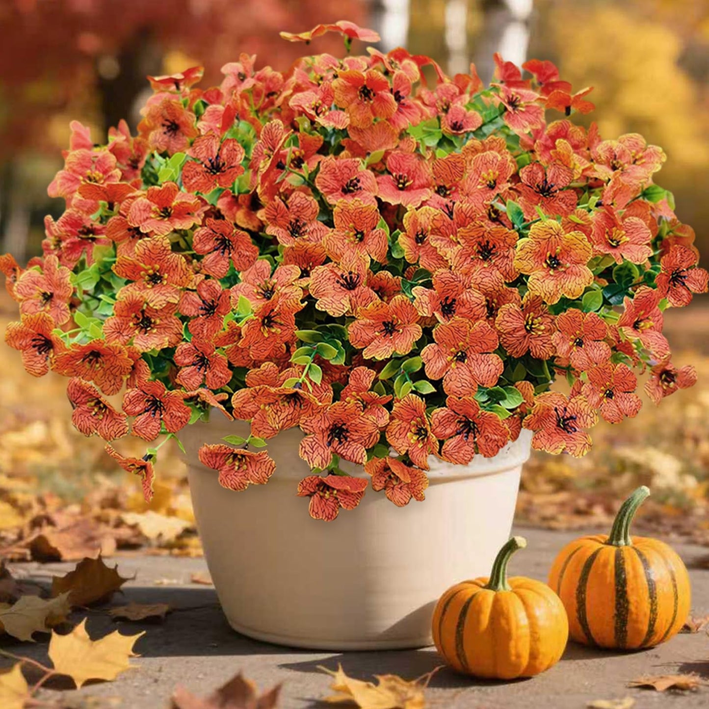 Artificial Plants Outdoor Fake Grass UV Resistant Faux Outdoor Plant, Artificial Greenery Stems Bushes Fake Plants for Spring Summer Fall Decor Fake Mums Fall Flowers Garden Home Decor