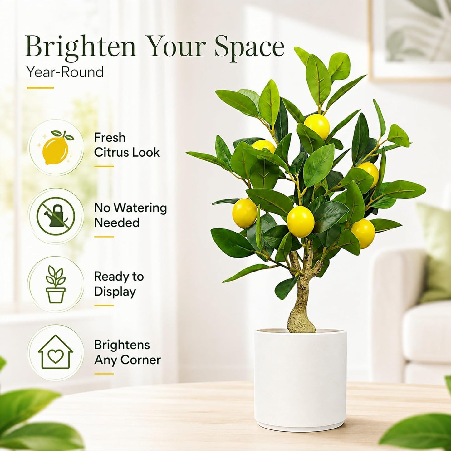 Artificial Lemon Tree 20.5 Inches Tall, Fake Potted Citrus Plant with Lemons, Faux Fruit Plant Medium Fake Houseplant for Indoor Home Office Desk Room Table Decor