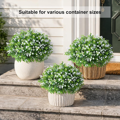 Fake Plants Artificial Flowers for Outdoors Decor, Fake Potted Plants Baby Breath With Green Eucalyptus Look Real UV Resistant Artificial Greenery with Pot for Outside Porch Garden Patio Yard