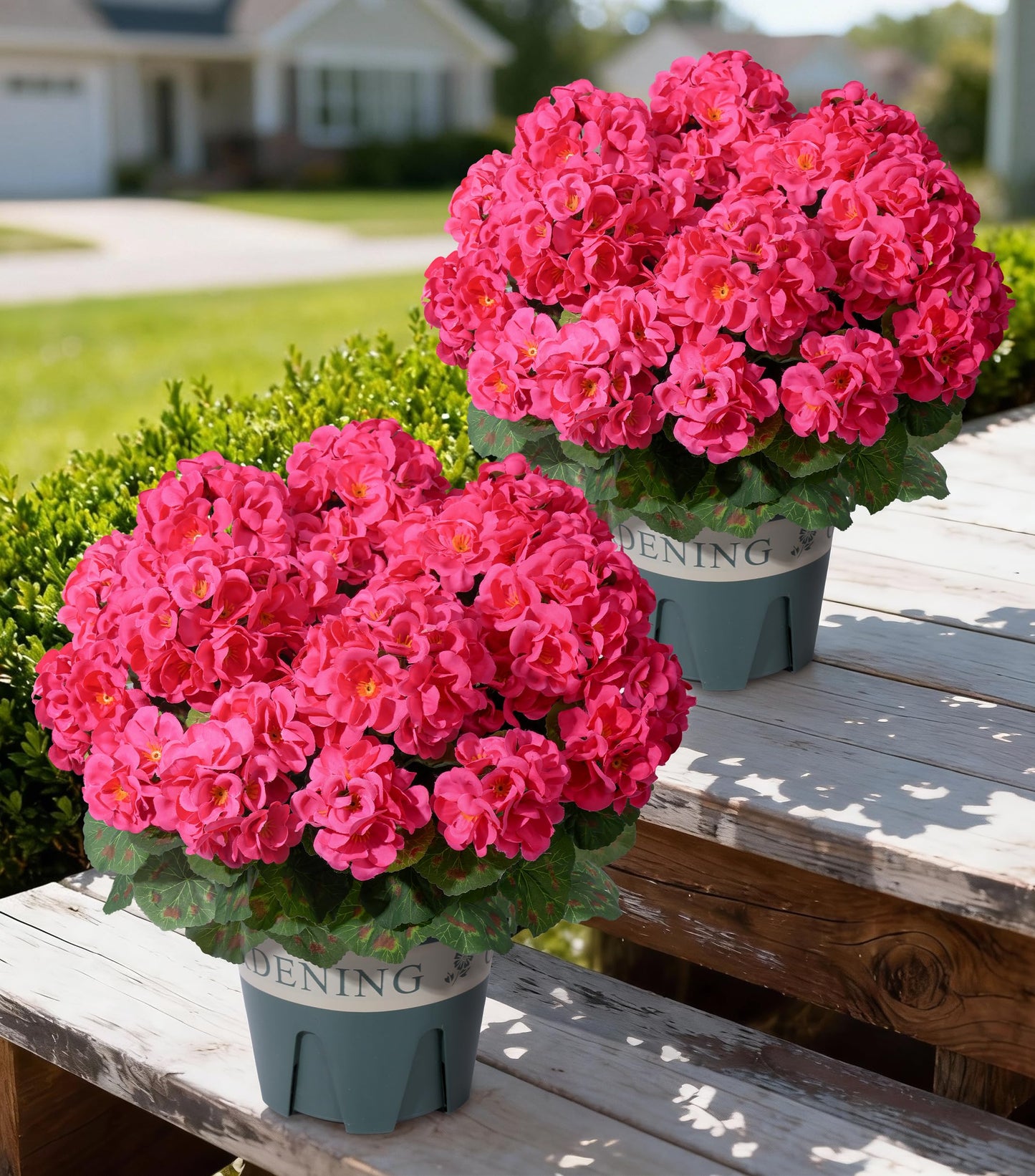 Fake Plants Artificial Flowers for Outdoors Decor, Fake Potted Plants Baby Breath With Green Eucalyptus Look Real UV Resistant Artificial Greenery with Pot for Outside Porch Garden Patio Yard