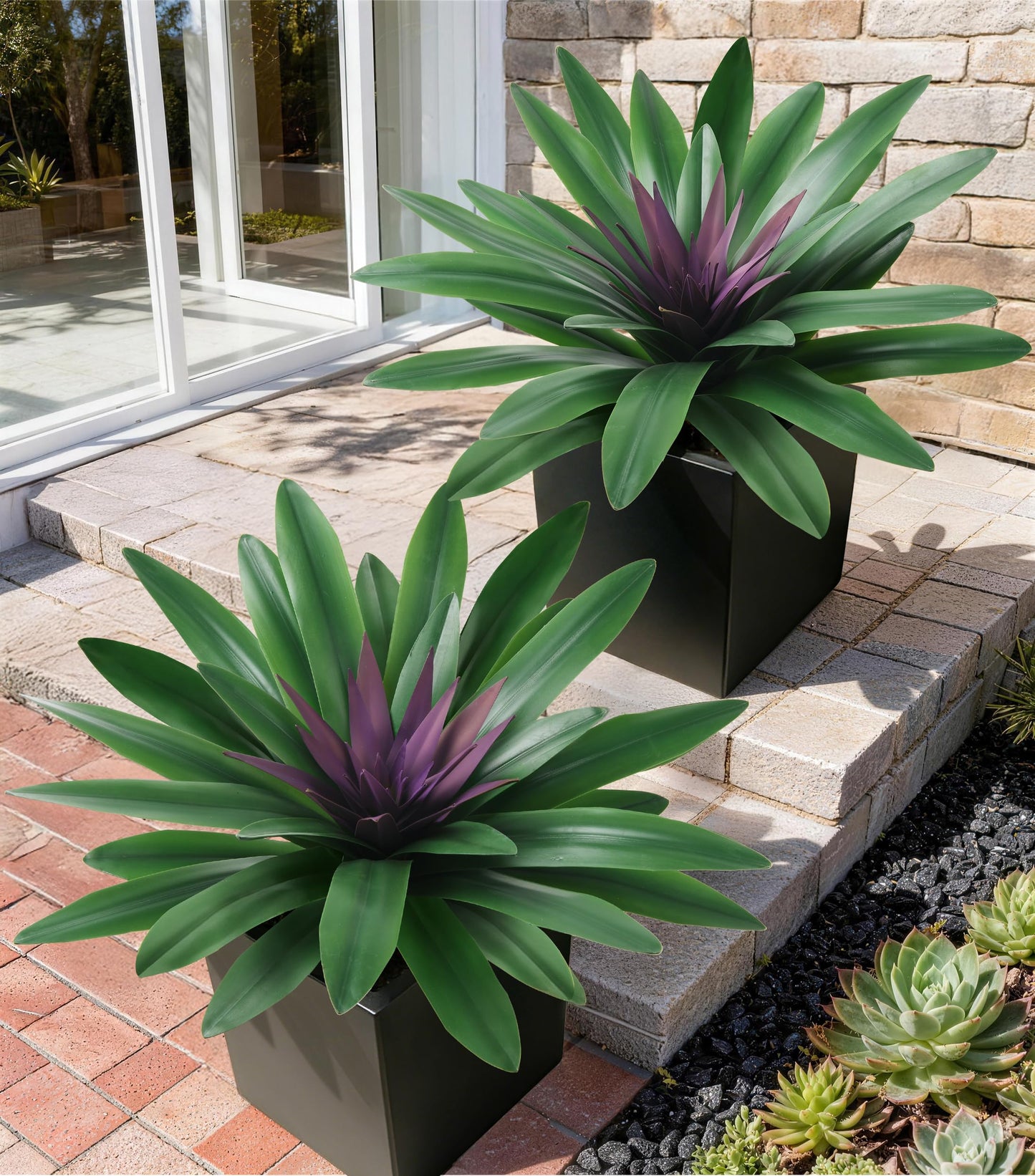 Fake Plants,21.7 Inch Bromeliads Large Artificial Plants Outdoor Faux Plants UV Resistant Realistic Tropical Greenery Outside for Planter Porch Patio Yard Garden Indoor
