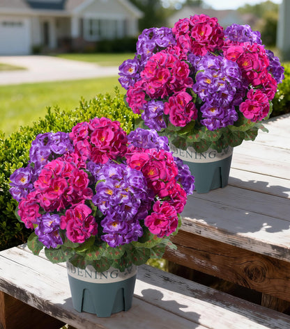 Fake Plants Artificial Flowers for Outdoors Decor, Fake Potted Plants Baby Breath With Green Eucalyptus Look Real UV Resistant Artificial Greenery with Pot for Outside Porch Garden Patio Yard