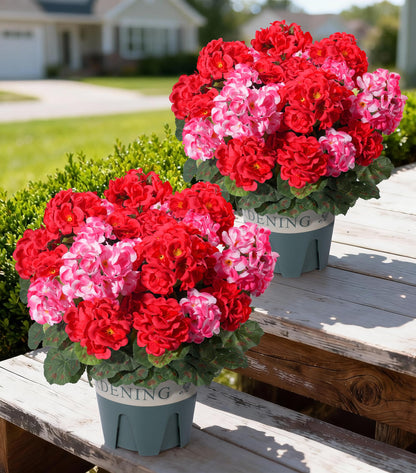 Fake Plants Artificial Flowers for Outdoors Decor, Fake Potted Plants Baby Breath With Green Eucalyptus Look Real UV Resistant Artificial Greenery with Pot for Outside Porch Garden Patio Yard