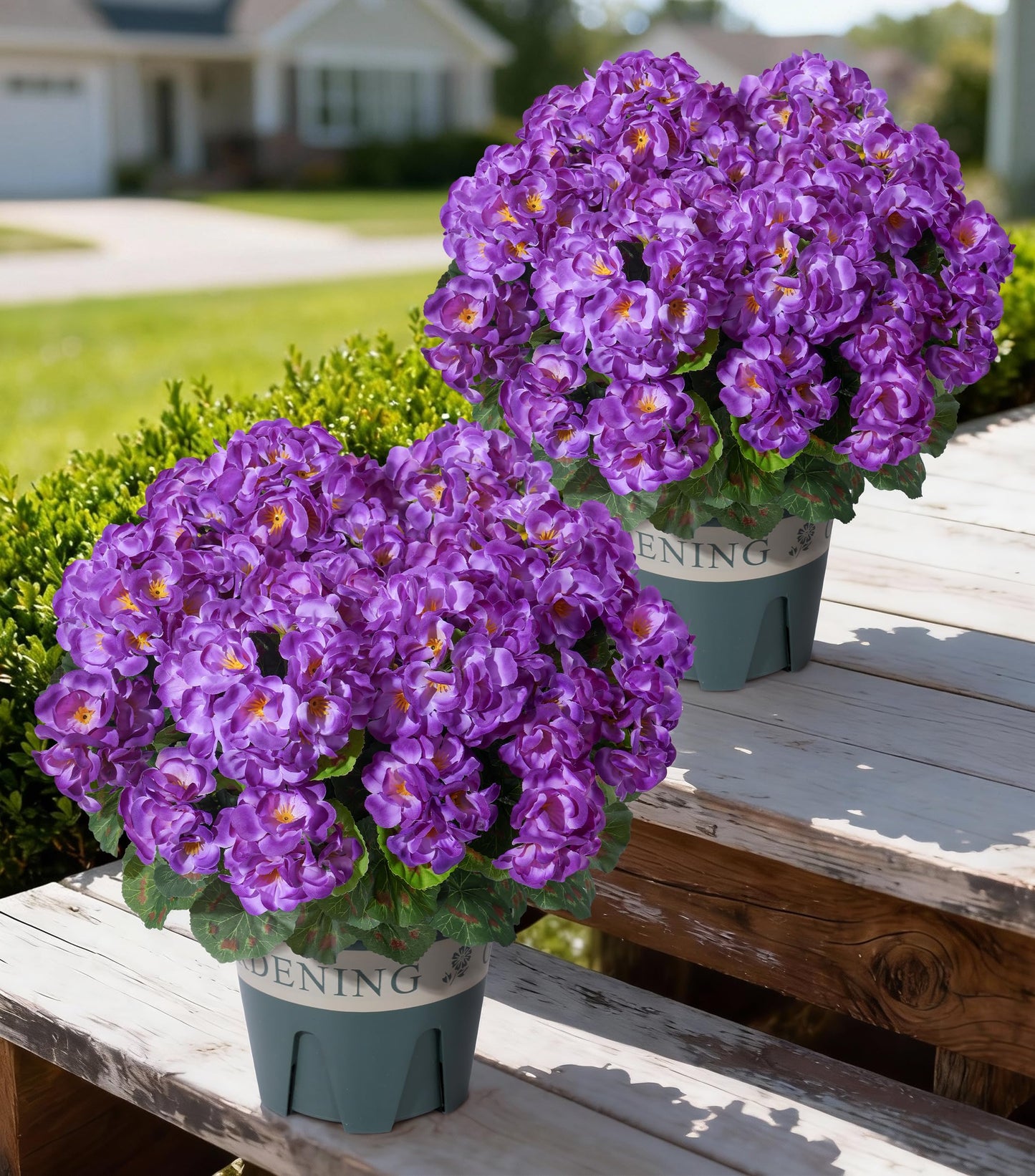 Fake Plants Artificial Flowers for Outdoors Decor, Fake Potted Plants Baby Breath With Green Eucalyptus Look Real UV Resistant Artificial Greenery with Pot for Outside Porch Garden Patio Yard