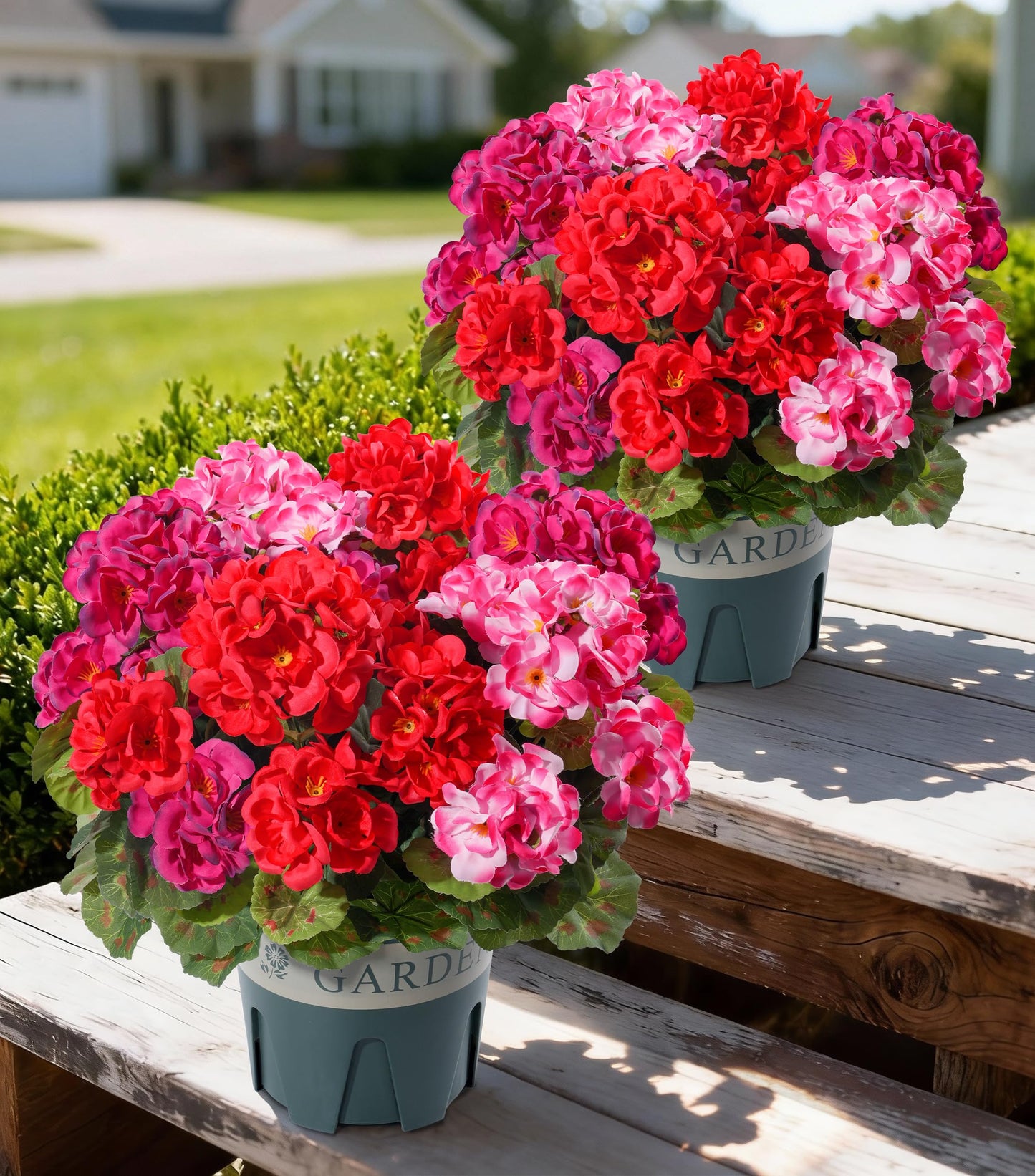 Fake Plants Artificial Flowers for Outdoors Decor, Fake Potted Plants Baby Breath With Green Eucalyptus Look Real UV Resistant Artificial Greenery with Pot for Outside Porch Garden Patio Yard