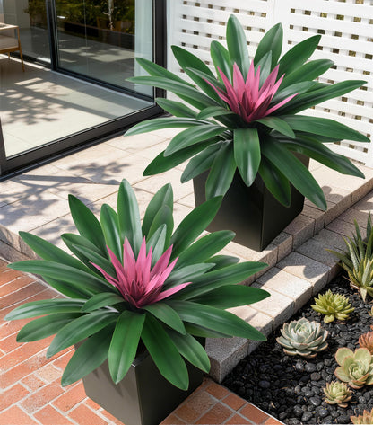Fake Plants,21.7 Inch Bromeliads Large Artificial Plants Outdoor Faux Plants UV Resistant Realistic Tropical Greenery Outside for Planter Porch Patio Yard Garden Indoor