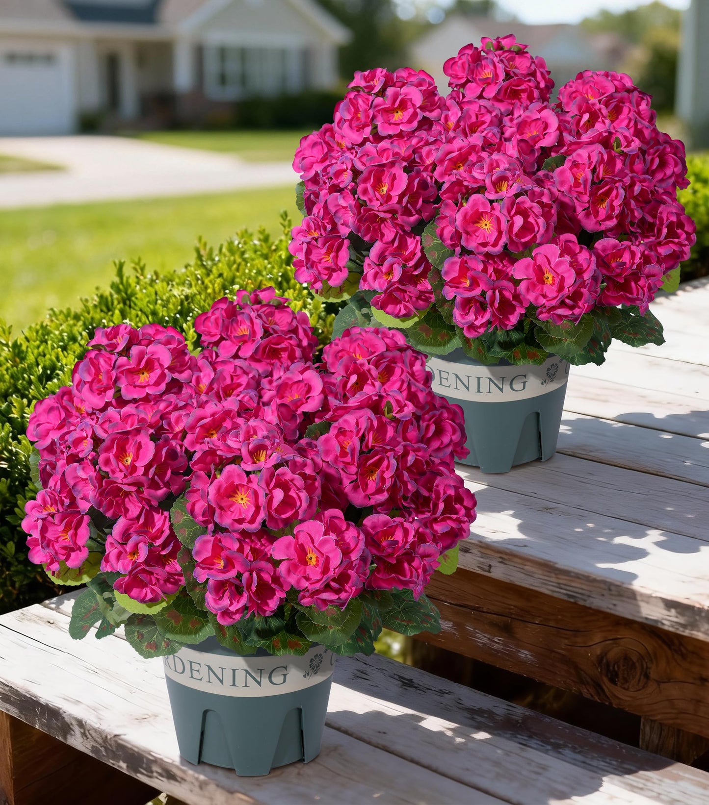 Fake Plants Artificial Flowers for Outdoors Decor, Fake Potted Plants Baby Breath With Green Eucalyptus Look Real UV Resistant Artificial Greenery with Pot for Outside Porch Garden Patio Yard