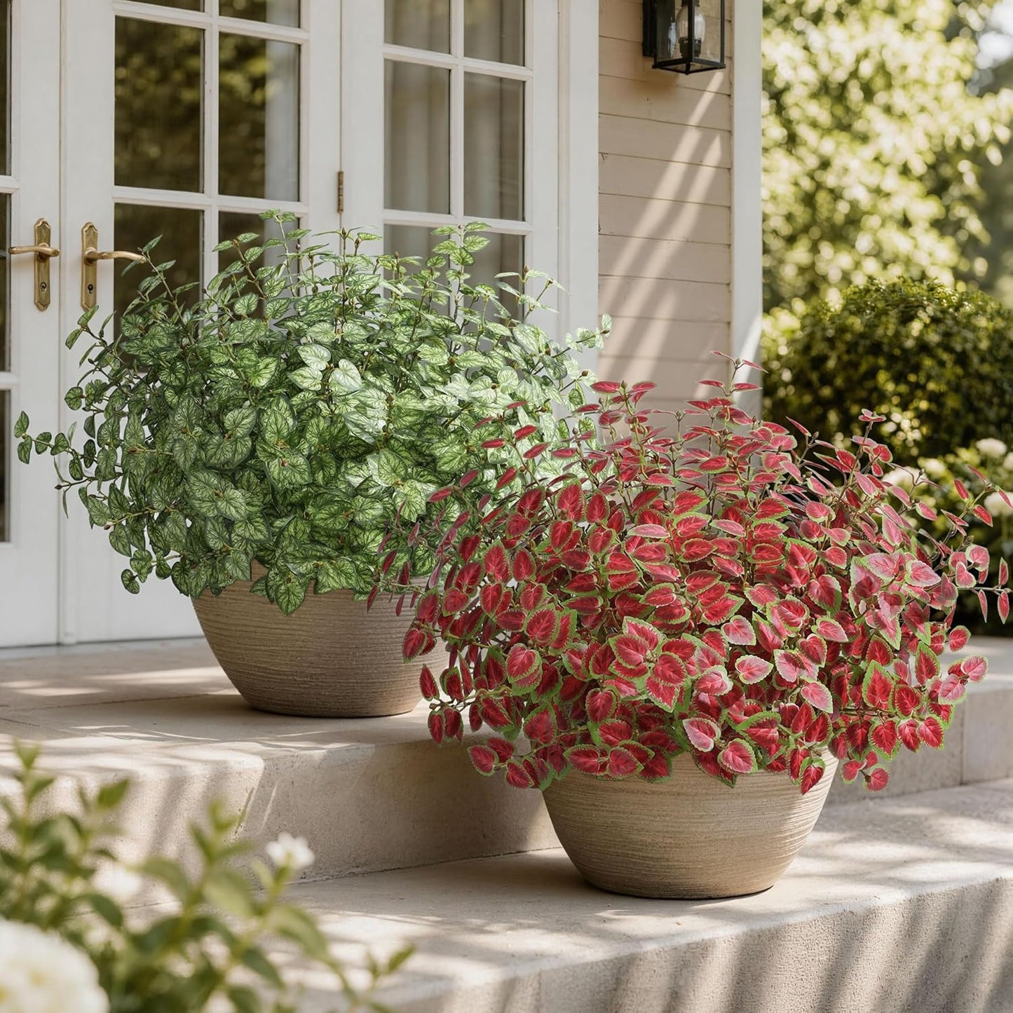 Artificial Plants Outdoor, Faux Greenery Plants Outdoor UV Resistant Silk Plants with Stems, Fake Plants for Outside Planter Front Porch Patio Pathway Decoration