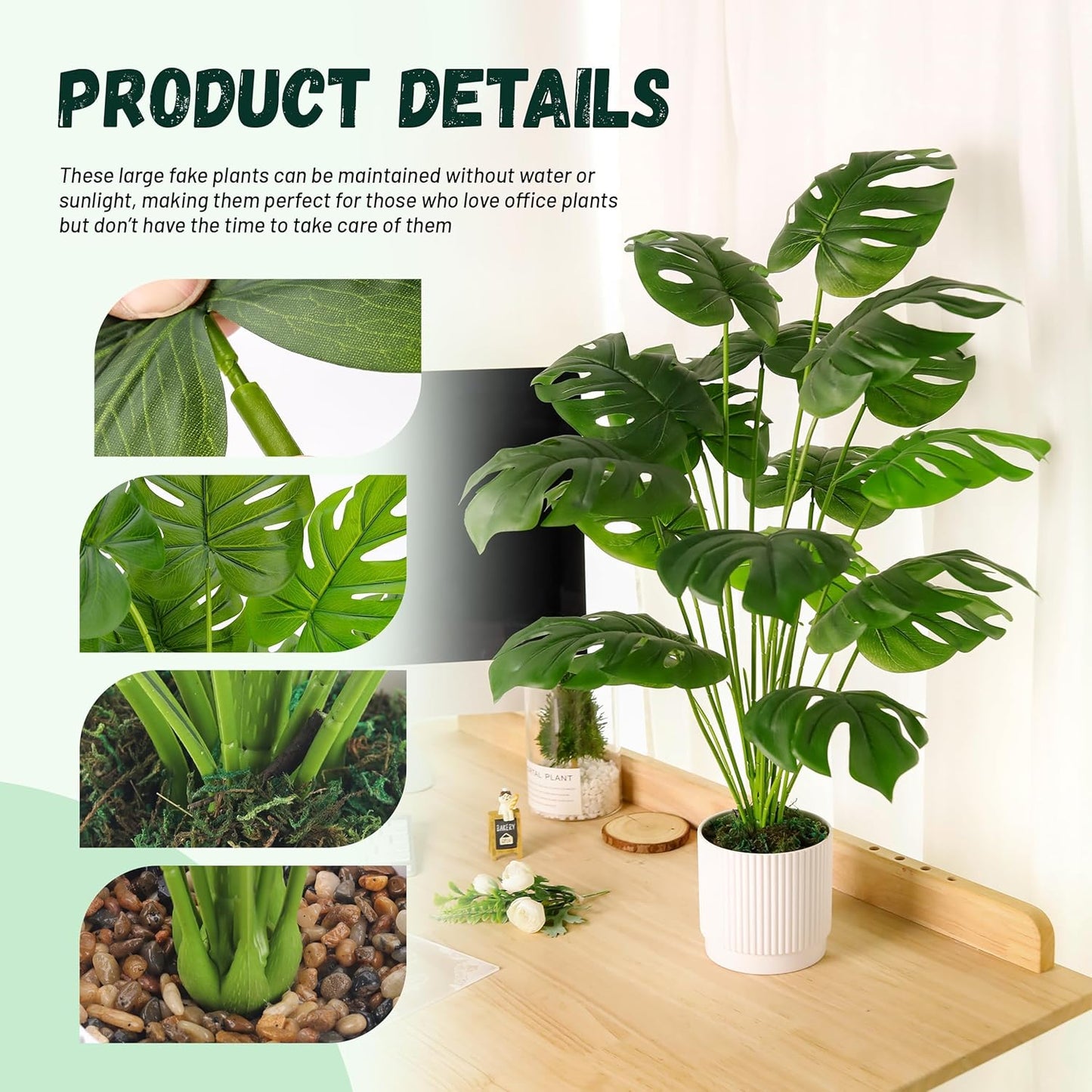 28" Fake Plants Large Artificial Monstera Faux Potted Plants Indoor Tall for Outdoor Living Room House Floor Front Porch Tree Decor