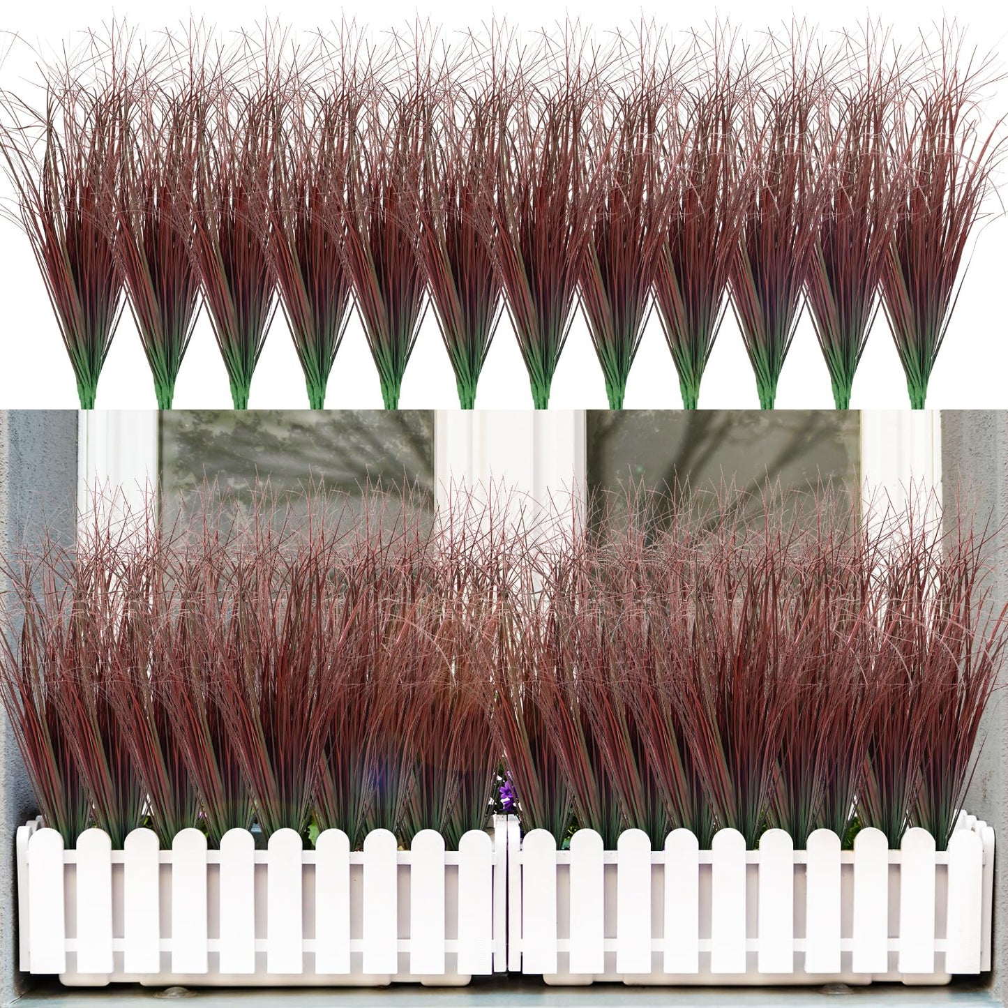12Pcs Artificial Grass Plants, Faux Shrubs Wheat Grass, Artificial Tall Grass Fake Plants for Outdoor Decor,Artificial Greenery Stems Weed for Room Indoor Home Decor