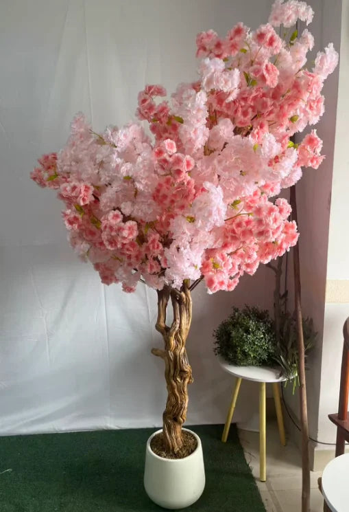 OV 6ft Christmas Sakura Tree with Cherry Blossoms Real Wood Fabric Fiberglass & Plastic Construction