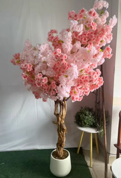 6ft Fiberglass Potted Table Christmas Sakura Tree with Cherry Flowers Blossoms