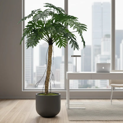 Leaf Calathea Bonsai Faux Plant UV Resistant Green Artificial Tree Tropical Design Made of Fabric and Plastic Monstera Style