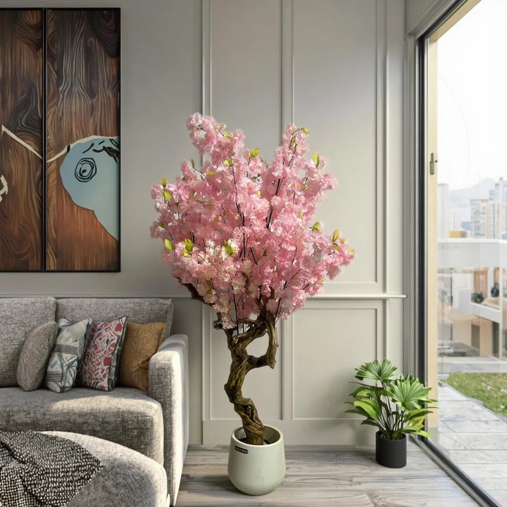 Artificial Cherry Flower Tree Decorative Wisteria Flowers Plant 200cm Height Real Wood Trunk Eco-Friendly High Quality Indoor