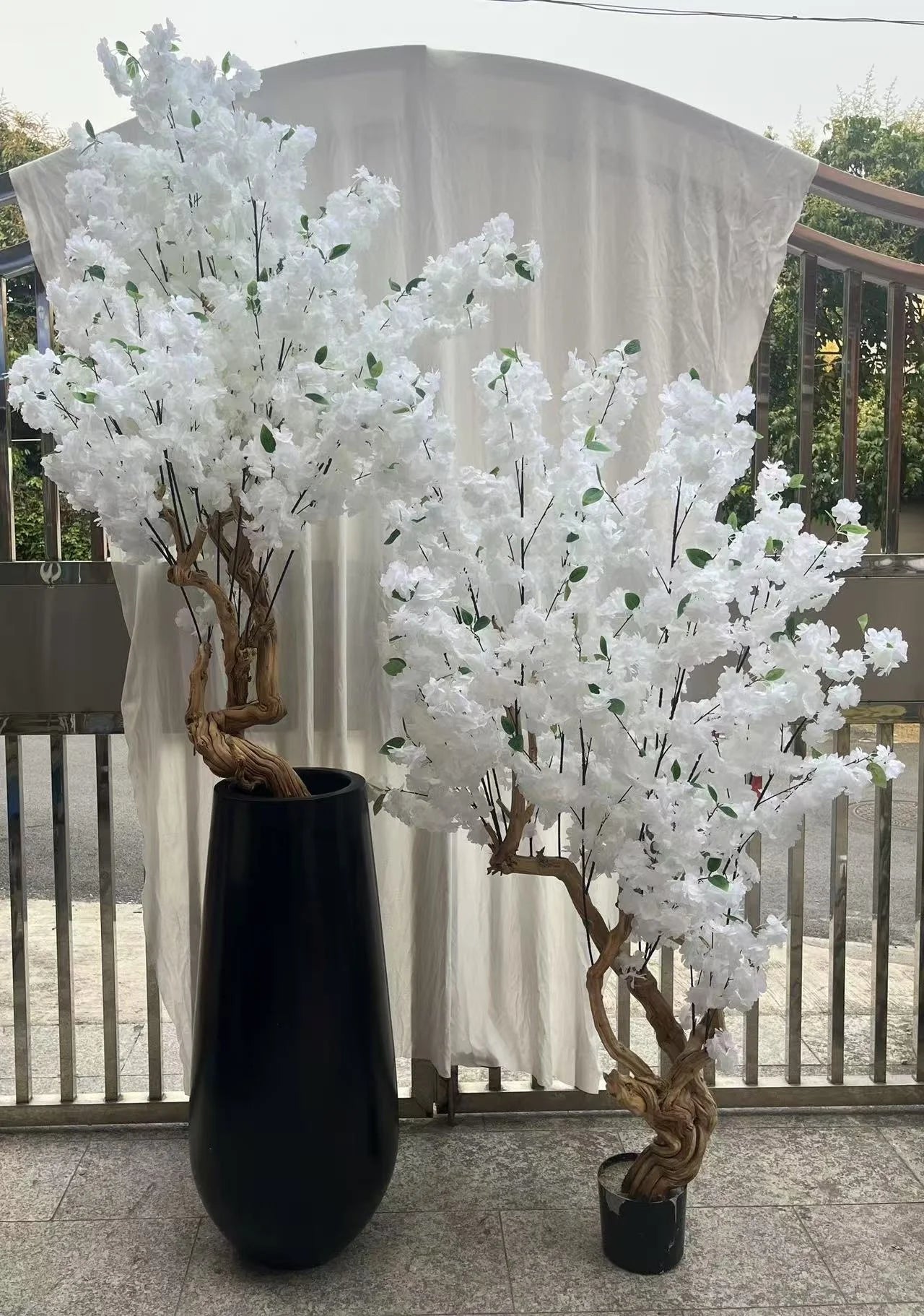 White Cherry Blossom Trees Artificial PE Trunk with Silk Grass Eco-Friendly Lightweight  for Indoor/Outdoor Use