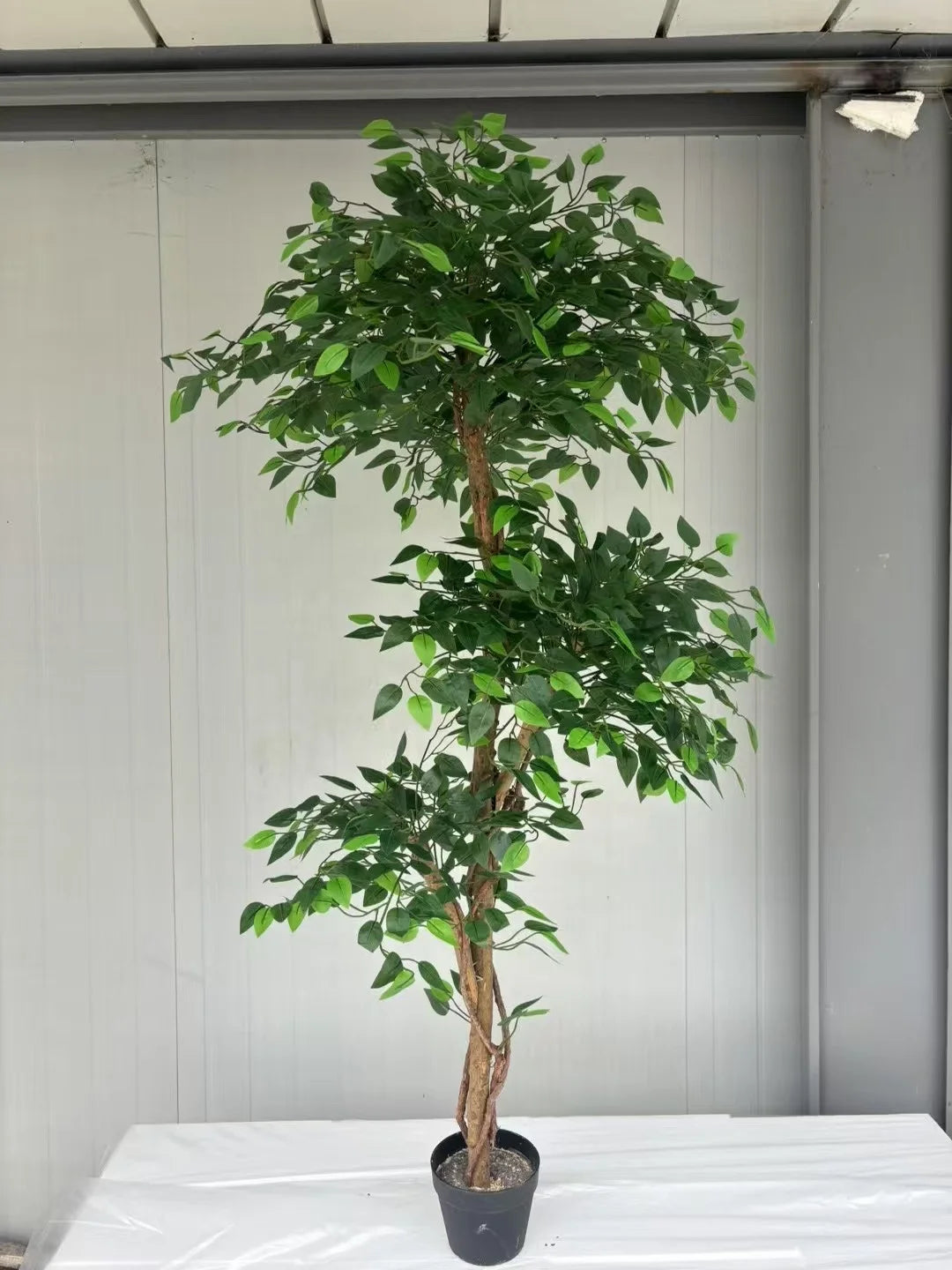 Real Wood Trunk Artificial Ficus Banyan Tree 4m Tall Eco-Friendly Lightweight Durable Plastic Steel Material Water Resistant 5-8