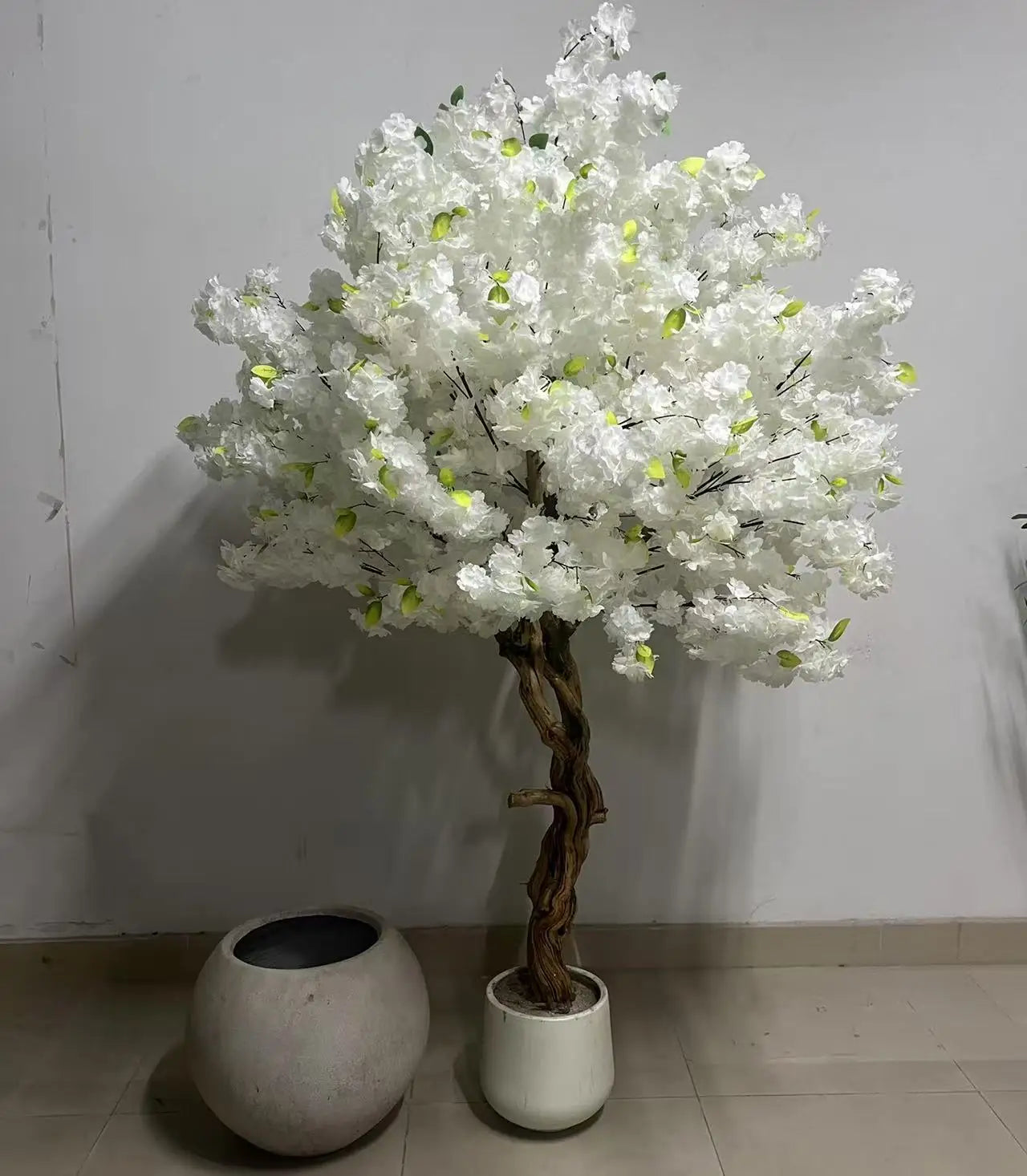 White Cherry Blossom Trees Artificial PE Trunk with Silk Grass Eco-Friendly Lightweight  for Indoor/Outdoor Use
