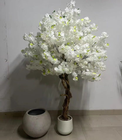 White Cherry Blossom Trees Artificial PE Trunk with Silk Grass Eco-Friendly Lightweight  for Indoor/Outdoor Use